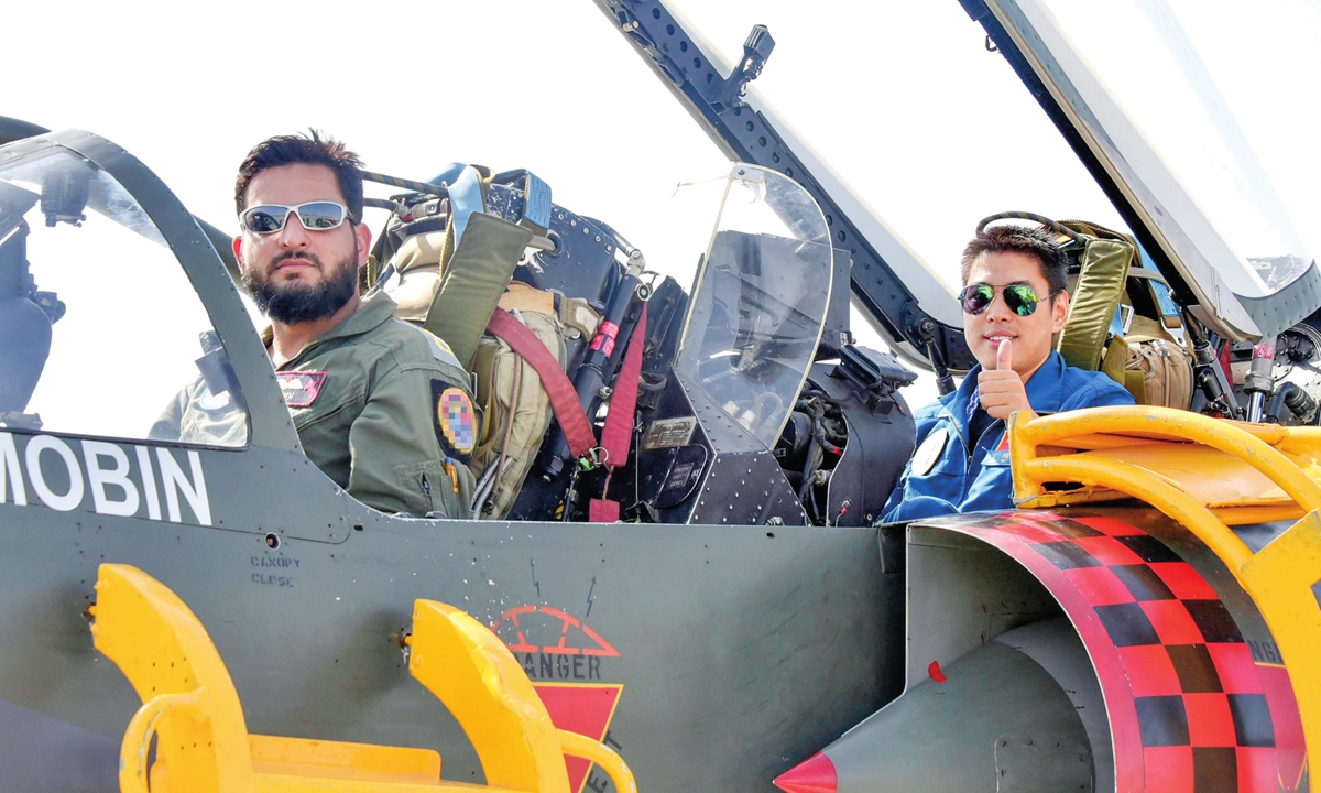 Chinese and Pakistani air force pilots take a Pakistani jet during a joint training in Urumqi, Northwest China's Xinjiang Uygur Autonomous Region in September 2017. Photo: Xinhua