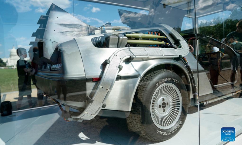 A DeLorean Motor Company DMC-12 Time Machine car used in the film Back to the Future is on display in Washington, D.C., the United States, Sept. 6, 2021. (Xinhua/Liu Jie)