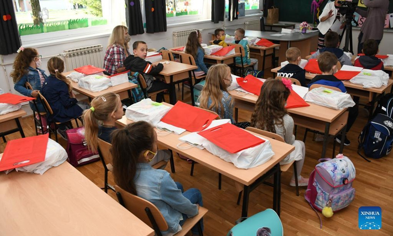 Children attend a class on the first day of a new school year in Grubisno Polje, Croatia, on Sept. 6, 2021. Some 460,000 children went back to school in Croatia on Monday, as the country eased measures introduced to tackle COVID-19.(Photo: Xinhua)
