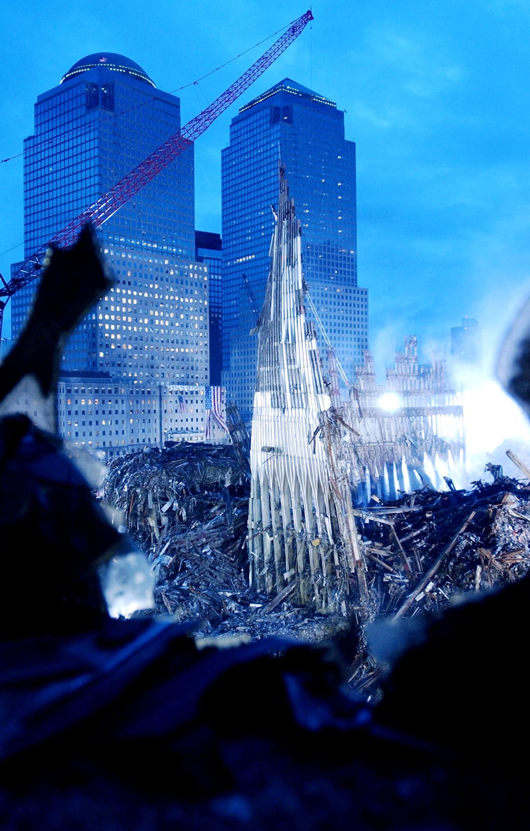 Early morning light illuminates the wreckage of the World Trade Center on September 25, 2001 in New York City. Photo: AFP