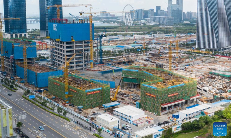 Aerial photo taken on Sept. 8, 2021 shows the construction site for a transaction center in Qianhai, Shenzhen City, south China's Guangdong Province.Photo:Xinhua