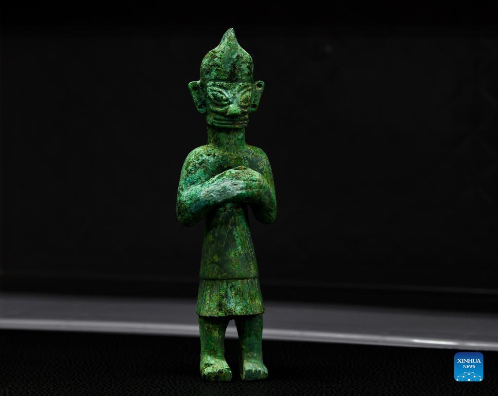Photo taken on Sept. 3, 2021 shows a bronze figure discovered at the No. 3 sacrificial pit of the Sanxingdui Ruins site in southwest China's Sichuan Province. More than 500 pieces of relics have been discovered in recent months at the legendary Sanxingdui Ruins site, dazzling archaeologists with their historical value as well as the display of creativity and ingenuity. Photo: Xinhua 