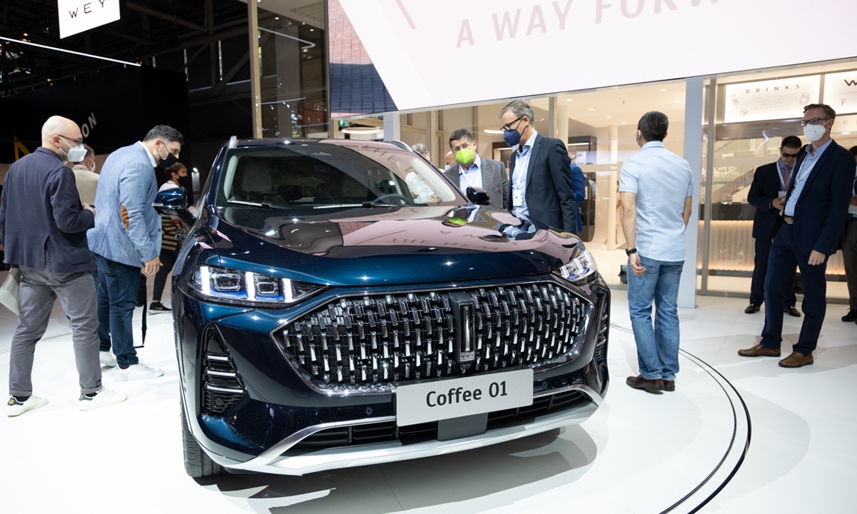 A view of Great Wall Motor's Coffee 01 SUV in the International Motor Show Mobility 2021, which runs from Tuesday to Sunday in Munich Photo: Courtesy of Great Wall Motor