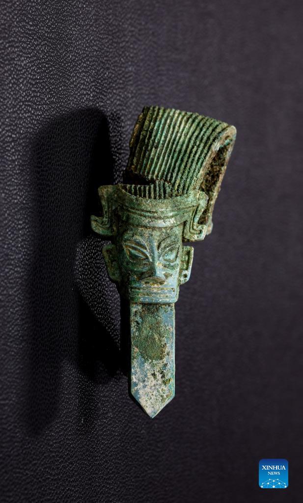 Photo taken on Sept. 3, 2021 shows a bronze head discovered at the No. 3 sacrificial pit of the Sanxingdui Ruins site in southwest China's Sichuan Province. More than 500 pieces of relics have been discovered in recent months at the legendary Sanxingdui Ruins site, dazzling archaeologists with their historical value as well as the display of creativity and ingenuity. Photo: Xinhua 