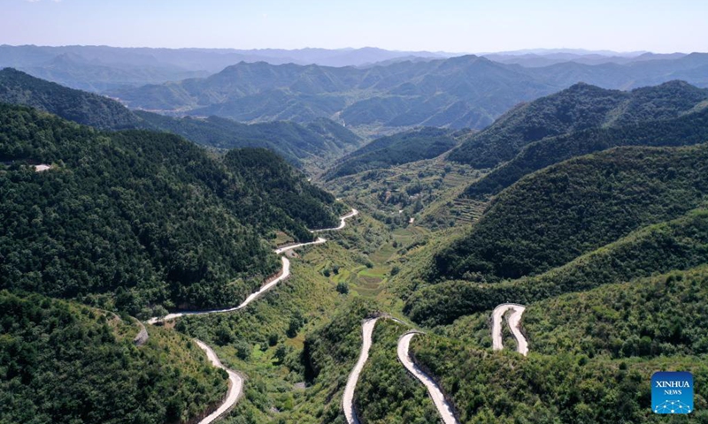 Aerial photo taken on Sept. 9, 2021 shows a mountain road popularly known as the Taihang Sky Road in Pingshun County, north China's Shanxi Province.Photo:Xinhua