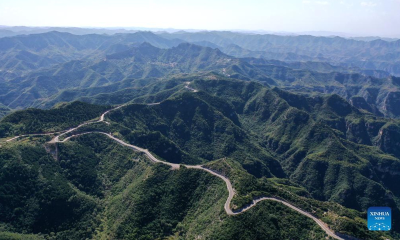 Aerial photo taken on Sept. 9, 2021 shows a mountain road popularly known as the Taihang Sky Road in Pingshun County, north China's Shanxi Province.Photo:Xinhua