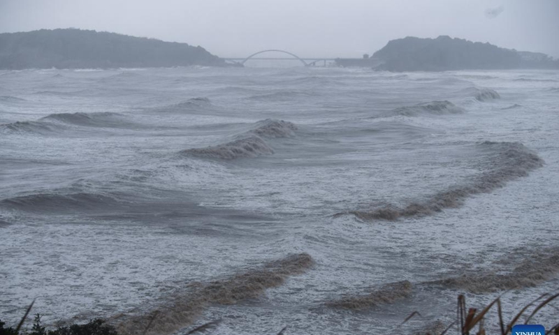 Photo taken on Sept. 13, 2021 shows high waves brought by Typhoon Chanthu near Dongsha scenic area of Zhoushan, east China's Zhejiang Province. East China's Zhejiang Province has upgraded its emergency response to Typhoon Chanthu to the highest level, closing schools as well as suspending air and rail services in several cities.Photo: Xinhua