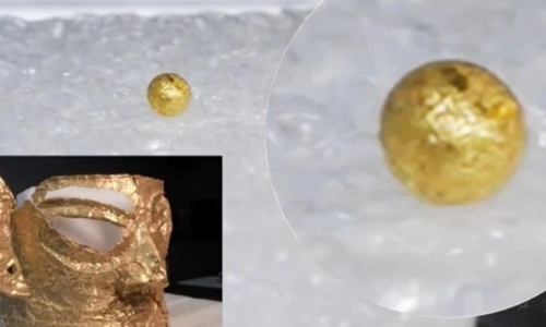 Gold beads discovered in Sanxingdui Ruins. Photo: Sina Weibo 