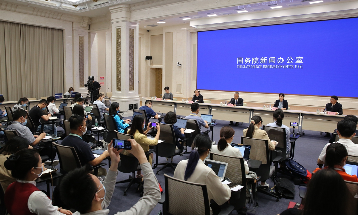 Chinese officials answer questions on China's National Human Rights Action Plan of China (2021-2025) at a press conference in Beijing on Tuesday.  Photo: cnsphoto