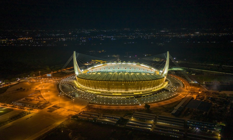 Aerial photo taken on Sept. 9, 2021 shows the China-funded Morodok Techo National Stadium in Phnom Penh, Cambodia. (Photo: Xinhua)