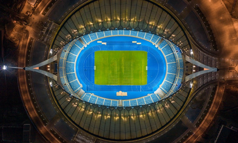 Aerial photo taken on Sept. 9, 2021 shows the China-funded Morodok Techo National Stadium in Phnom Penh, Cambodia. (Photo: Xinhua)