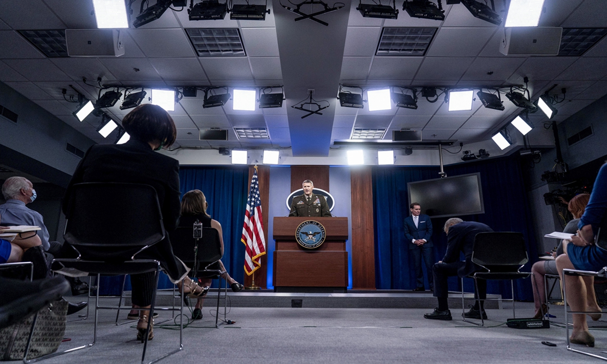 US Defense Department holds a press briefing on the situation in Afghanistan at the Pentagon in Washington, DC on August 16.&nbsp;Photo: VCG