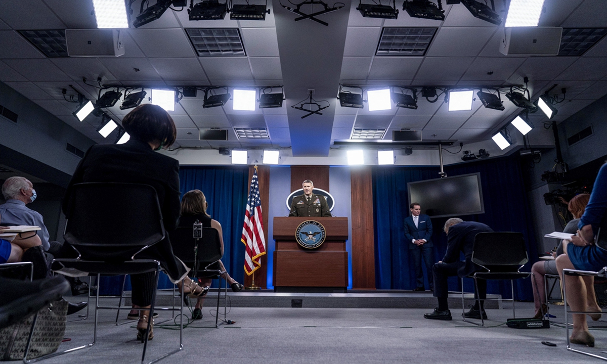 US Defense Department holds a press briefing on the situation in Afghanistan at the Pentagon in Washington, DC on August 16. Photo: VCG