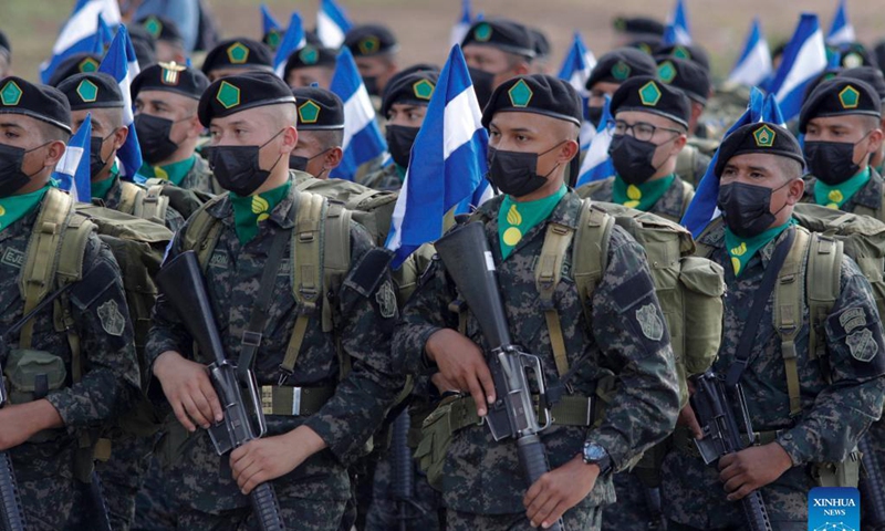 Honduran soldiers parade during the commemoration of the Bicentennial of Independence, in Tegucigalpa, Honduras, on Sept. 15, 2021.Photo: Xinhua 
