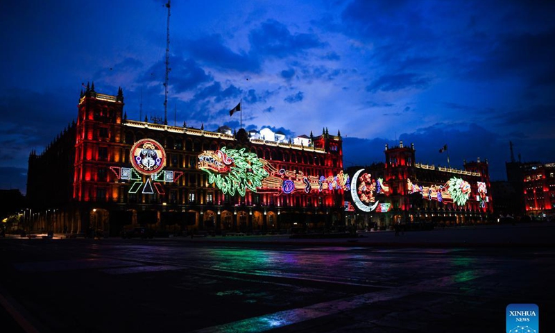 Photo taken on Sept. 15, 2021 shows a view of the Zocalo Square before the upcoming celebrations of the Mexican Independence Day, in Mexico City, capital of Mexico. Photo: Xinhua 