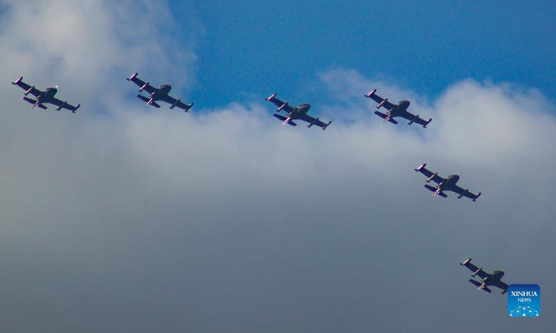 Cessna A-37 Dragonfly airplanes take part in the commemoration of the Bicentennial of Independence in Central America, in San Salvador department, El Salvador, on Sept. 15, 2021. El Salvador, Guatemala, Honduras, Nicaragua and Costa Rica commemorated the Bicentennial of Independence of Central America on Sept. 15. Photo: Xinhua 