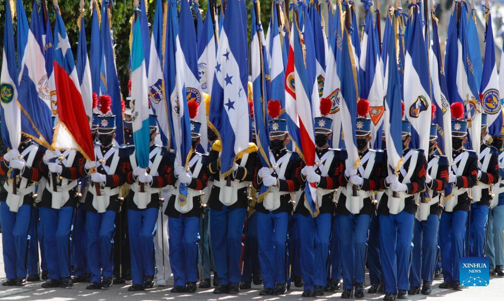 Cadets parade during the commemoration of the Bicentennial of Independence, in Tegucigalpa, Honduras, on Sept. 15, 2021.Photo: Xinhua 