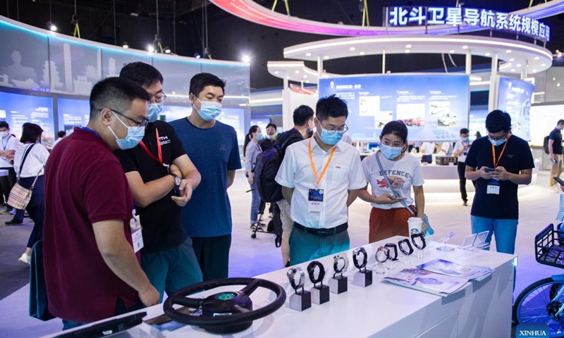 People visit the first International Summit on BeiDou Navigation Satellite System (BDS) Applications, in Changsha, central China's Hunan Province, Sept. 16, 2021. The First International Summit on BDS Applications opened Thursday with the theme BDS serves the world, application fuels the future. Photo:Xinhua