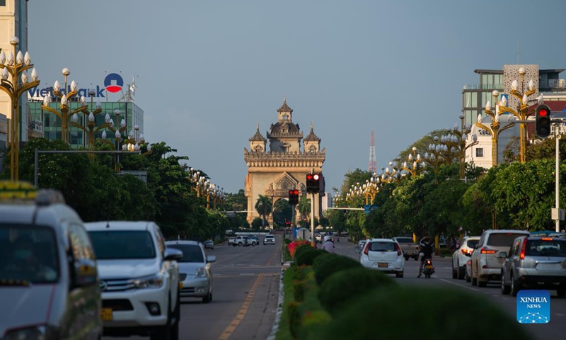 Photo taken on Sept. 12, 2021 shows a view of a street near Patuxay monument park before the overnight curfew imposes in Vientiane, Laos. The Lao government has extended the current nationwide lockdown to Sept. 30 to contain the spread of COVID-19.Photo: Xinhua 