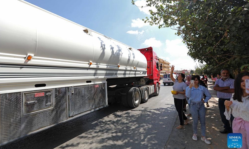 Tanker trucks carrying Iranian gas oil are seen in Bekaa, Lebanon, on Sept. 16, 2021.Photo:Xinhua