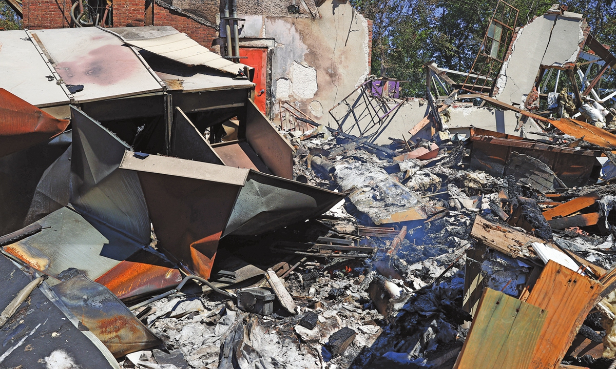 A restaurant that suffered from an explosion is seen after the storm from remnants of Hurricane Ida in New Jersey, the US on September 7, 2021. Photo: AFP