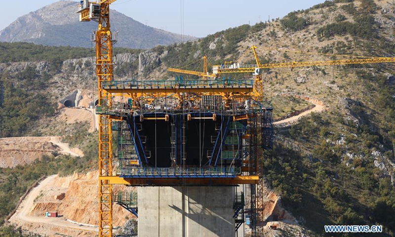 The construction site of the Moracica bridge of Montenegro's first highway, about 14 km north of the capital Podgorica. File Photo:Xinhua