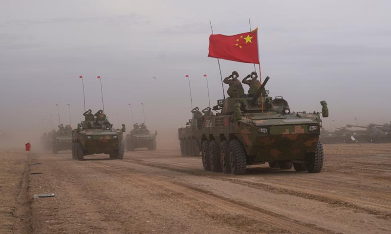 Chinese troops participate in the closing ceremony of the Peace Mission 2021 counter-terrorism military drill of the Shanghai Cooperation Organization (SCO) member states, at the Donguz training range in Russia's Orenburg Region on Sept. 24, 2021. The Peace Mission 2021 counter-terrorism military drill of the Shanghai Cooperation Organization (SCO) member states wrapped up on Friday in Russia.Photo:Xinhua