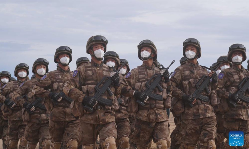 Chinese troops participate in the closing ceremony of the Peace Mission 2021 counter-terrorism military drill of the Shanghai Cooperation Organization (SCO) member states, at the Donguz training range in Russia's Orenburg Region on Sept. 24, 2021. The Peace Mission 2021 counter-terrorism military drill of the Shanghai Cooperation Organization (SCO) member states wrapped up on Friday in Russia.Photo:Xinhua