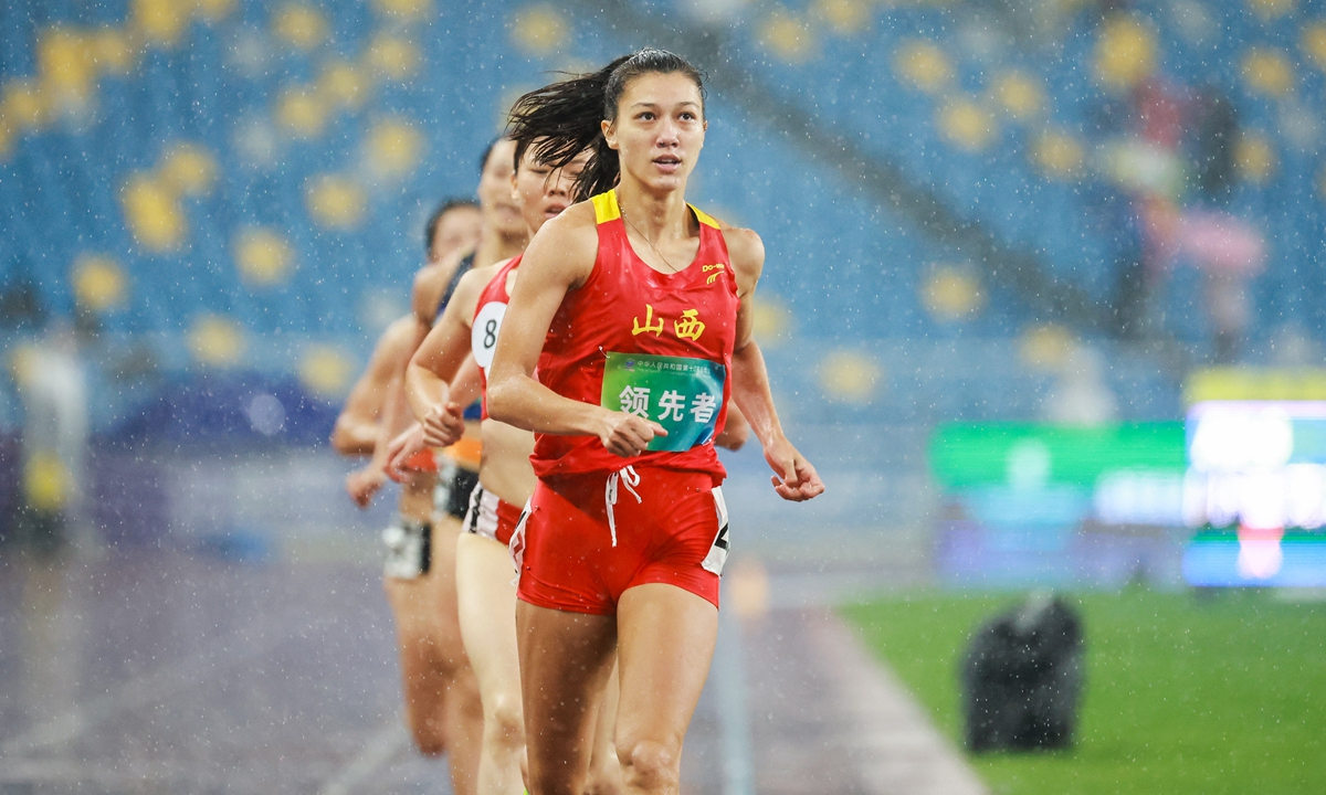 Zheng Ninali competes in the women's heptathlon at the National Games on Saturday in Xi'an, Shaanxi Province. Photo: VCG