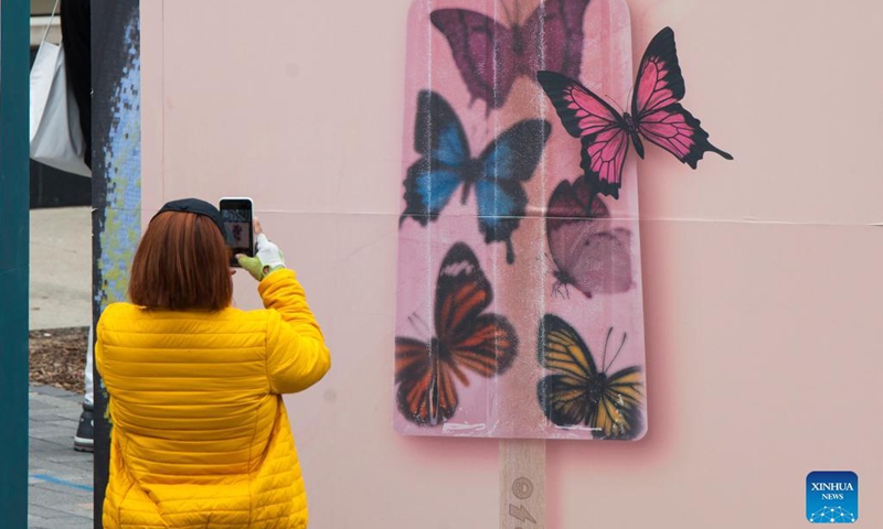 A woman takes photos of a mural during the 2021 Yorkville Murals art festival in Toronto, Canada, on Sept. 26, 2021.(Photo: Xinhua)