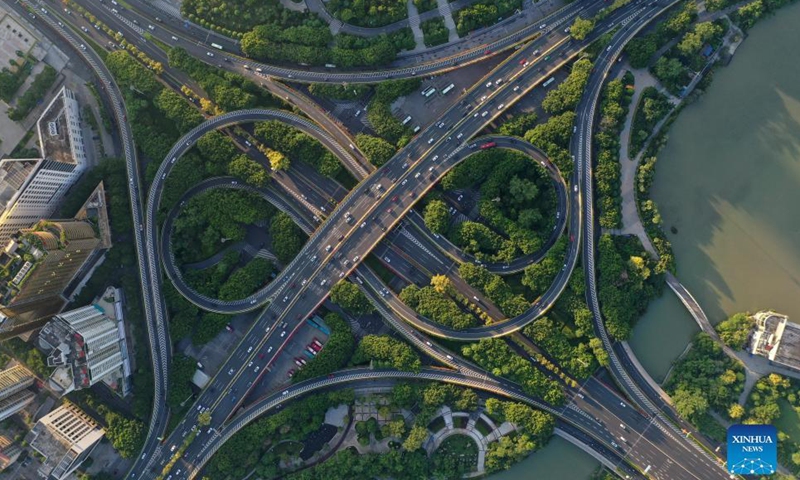 Aerial photo taken on Sept. 27, 2021 shows an early morning view of Nanning, capital of south China's Guangxi Zhuang Autonomous Region.Photo:Xinhua