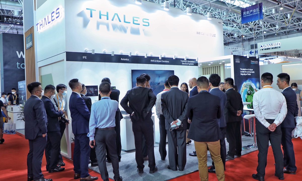 The Thales booth at the Zhuhai airshow Photo: Tu Lei/GT 