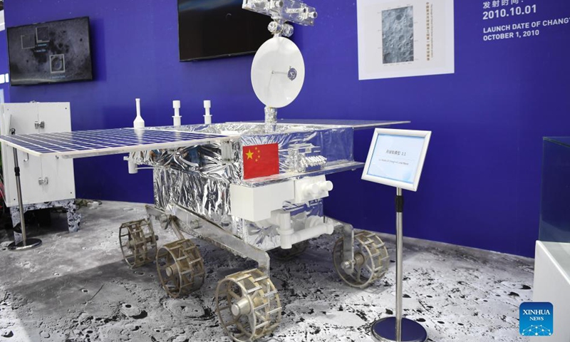 Photo taken on Sept. 29, 2021 shows a model of China's lunar rover on display during the 13th China International Aviation and Aerospace Exhibition, or Airshow China 2021, in Zhuhai, south China's Guangdong Province.Photo:Xinhua