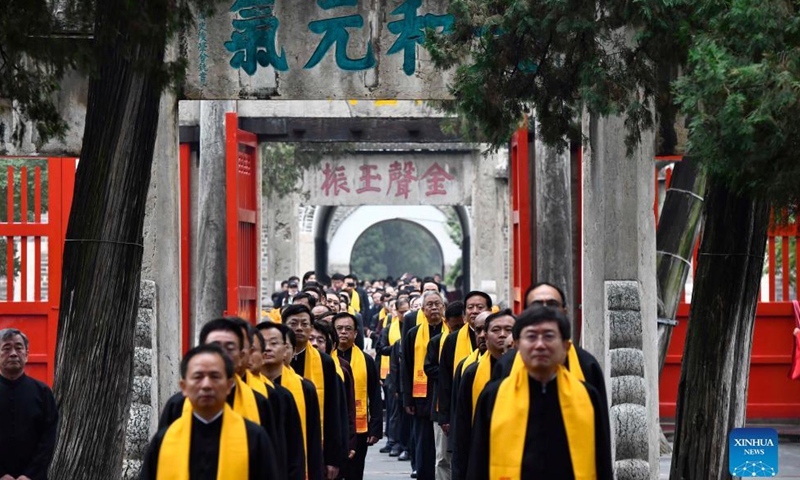 A ceremony marking the 2,572nd anniversary of the birth of ancient Chinese sage and educator Confucius is held at Confucius Temple in Qufu, east China's Shandong Province, Sept. 28, 2021. Born near the present-day town of Qufu, Confucius (551-479 B.C.) founded a school of thought that influenced later generations and became known as Confucianism.Photo:Xinhua