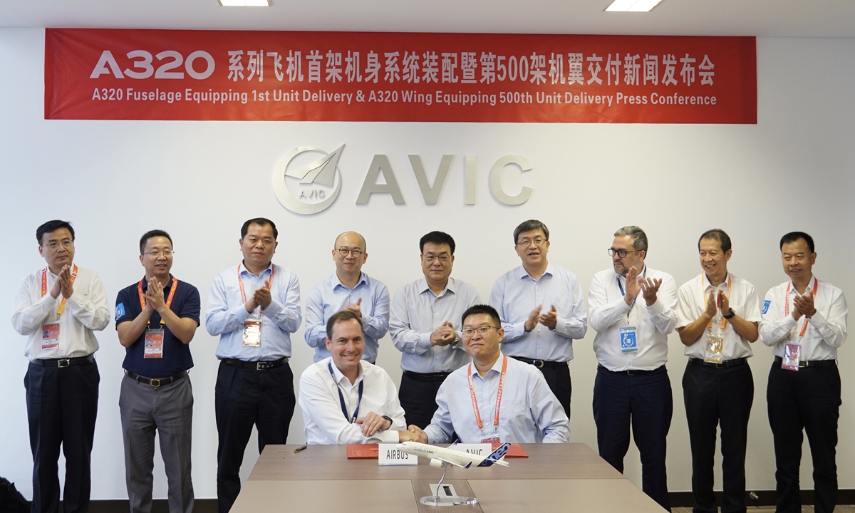 A delivery ceremony between AVIC and Airbus on Wednesday Photo: Courtesy of AVIC