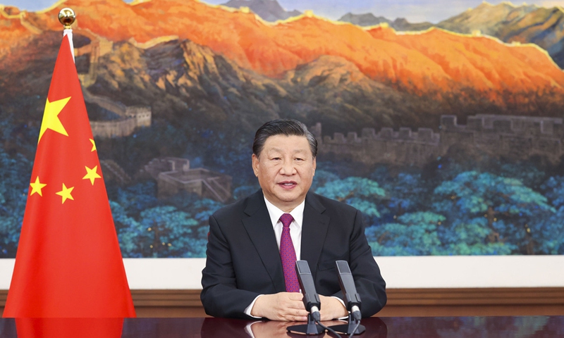 President Xi Jinping sends a video message for the China Pavilion of Expo 2020 Dubai on Oct 1, 2021.Photo:Xinhua