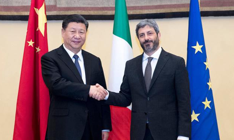 President Xi Jinping meets with President of Italy’s Chamber of Deputies Roberto Fico in Rome on March 22, 2019.