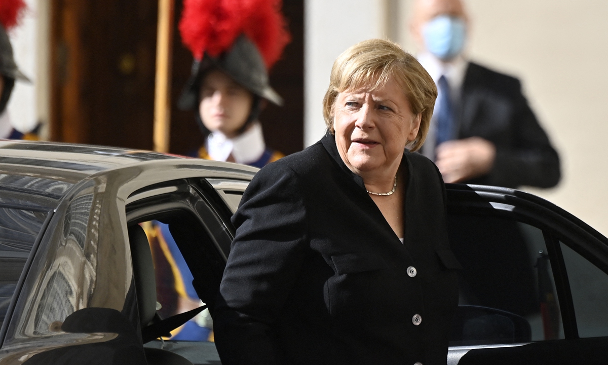 German chancellor Angela Merkel arrives at the Vatican for a meeting with the Pope on Thursday. Merkel said the response to climate change would require a radical change in how people live as she met Pope Francis, according to media reports.  Photo: AFP