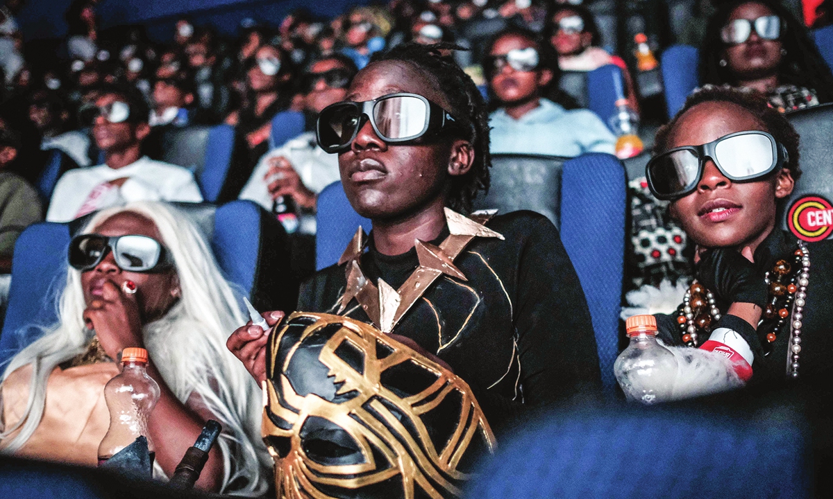 Cosplayers watch the film Black Panther in Nairobi, Kenya in February 2018. Photo: VCG