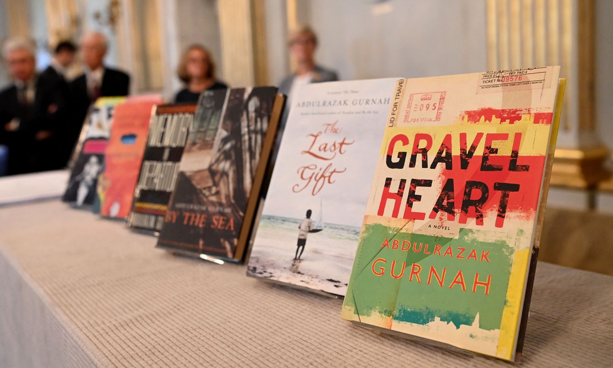 Books by novelist Abdulrazak Gurnah, who was born and grew up on the island of Zanzibar and arrived in the UK as a refugee at the end of the 1960s, are on display at the Swedish Academy in Stockholm after the author was announced as the winner of the 2021 Nobel Prize in Literature on Thursday. 
Photo: AFP