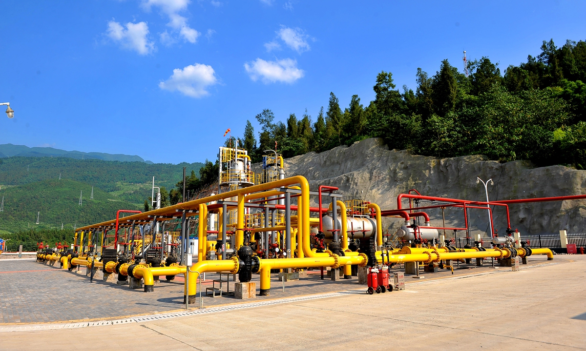 The accumulated output at Chinese oil giant Sinopec's major shale gas field in Fuling, Southwest China's Chongqing reached 40 billion cubic meters on Friday, a new high. Photo: Courtesy of Sinopec 