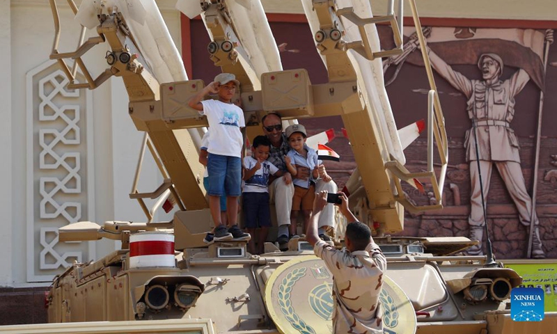 Children pose for photos at the 6th of October War Panorama museum on the occasion of the 48th anniversary of the October War, also known as the 1973 Arab-Israeli War, in Cairo, Egypt, on Oct. 7, 2021.Photo:Xinhua
