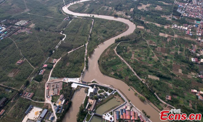 An aerial photo shows the Cangzhou Section of the Beijing-Hangzhou Grand Canal in Jiedi Village, Cangzhou City, north China's Hebei Province, Oct 7, 2021.Photo:China News Service