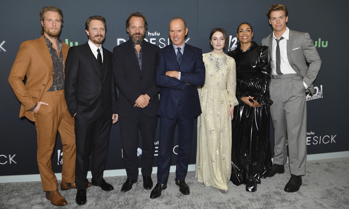 Cast members, including Michael Keaton (fourth from left) attend the Hulu premiere of Dopesick at the Museum of Modern Art in New York on October 4. Photo: AFP