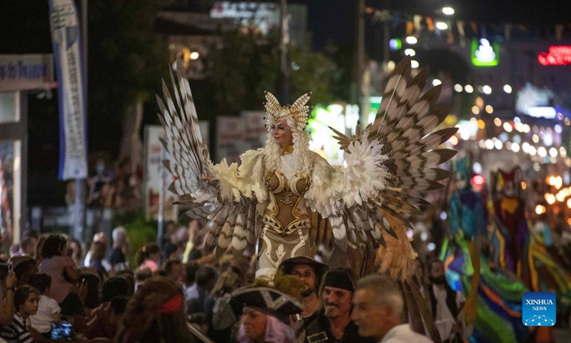A participant performs during the parade of Ayia Napa Medieval Festival in Ayia Napa, Cyprus, on Oct. 9, 2021.Photo: Xinhua