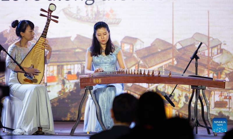 Artists perform during the opening ceremony of 2021 Beijing (International) Canal Cultural Festival in Beijing, capital of China, Oct. 9, 2021 . The cultural festival which kicked off on Saturday released a series of achievements regarding construction and protection of the grand canal cultural belt. (Xinhua/Chen Zhonghao)