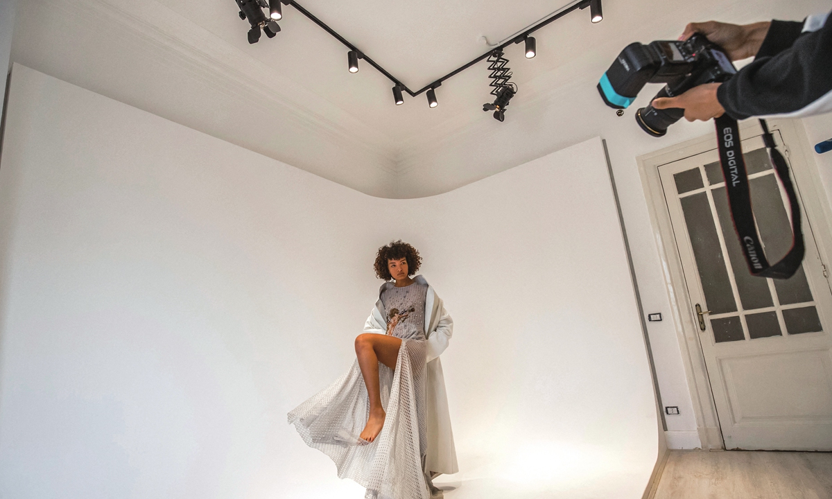 Egyptian fashion model Mariam Abdallah poses during a photo session at the studio of the UNN Model Management agency in Cairo on March 15. Photo: AFP