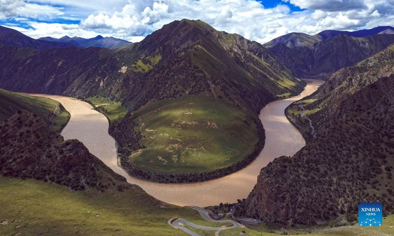 Aerial photo taken on Aug. 29, 2018 shows a view of Tongtian River at the Sanjiangyuan National Park in northwest China's Qinghai Province. Sanjiangyuan, meaning the 