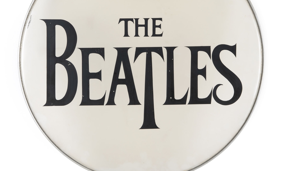 The sign on the Beatles drum skin Photo: VCG