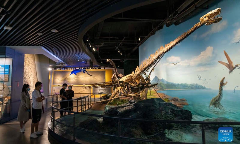 People view exhibits at a museum of Chengjiang Fossil site in Chengjiang County, southwest China's Yunnan Province, Oct. 14, 2021.Photo:Xinhua